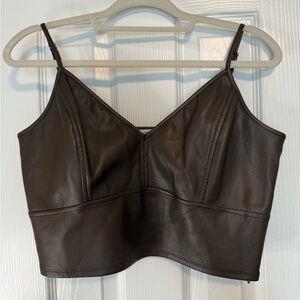 Brown Leather Cropped Tank‎